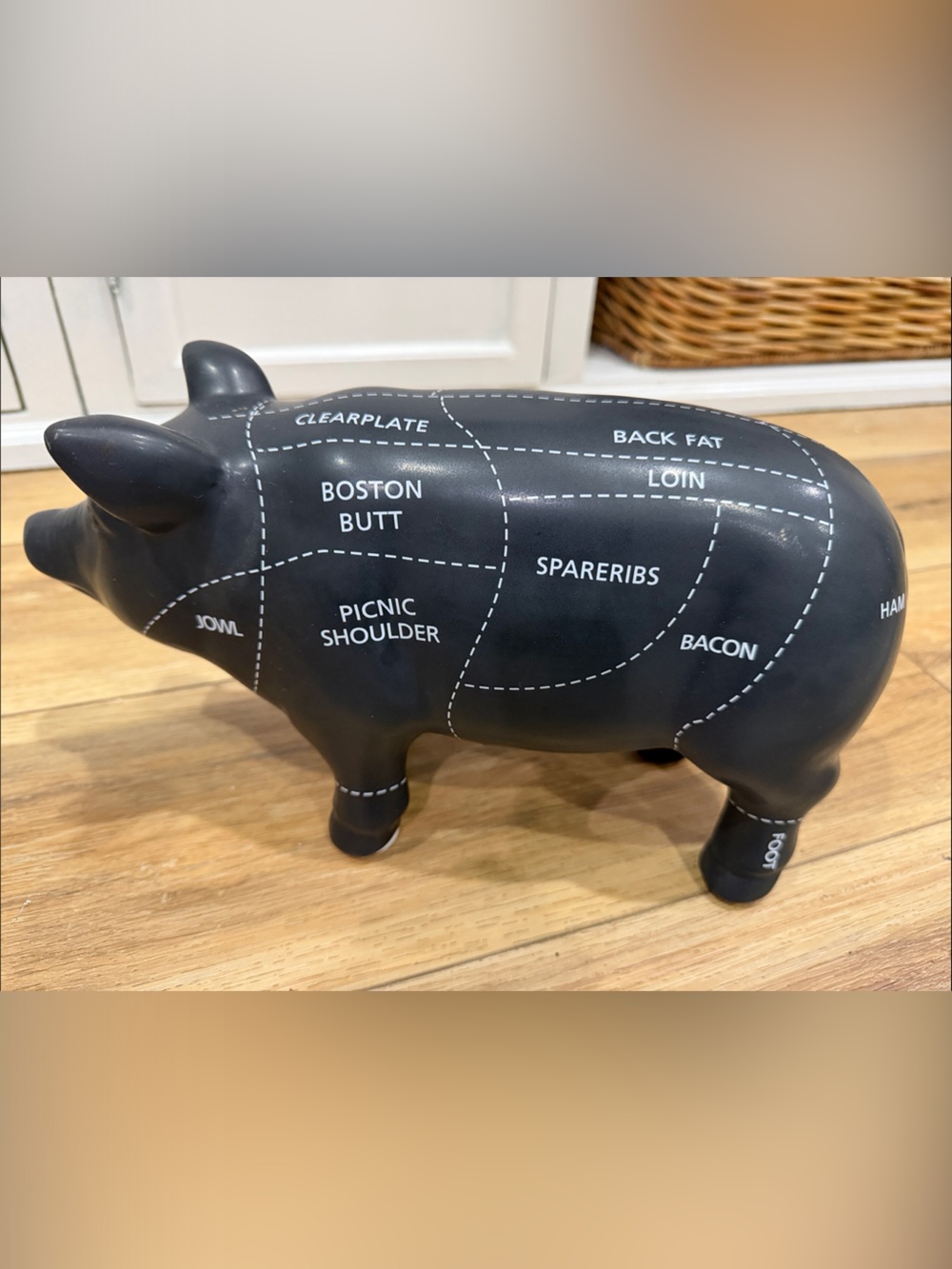 Black Ceramic Pig Hog Boar Cutting Chart Figurine Kitchen Decor’ Black White